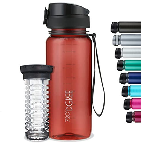 720°DGREE Gourde d'Eau 650ml “uberBottle“ +Fruit-Infuseur, crystalClear - Sans BPA, Anti-fuite - Bouteille, water bottle idéale pour Enfants, École, Sport, Randonnée, Camping, Université, Voyage