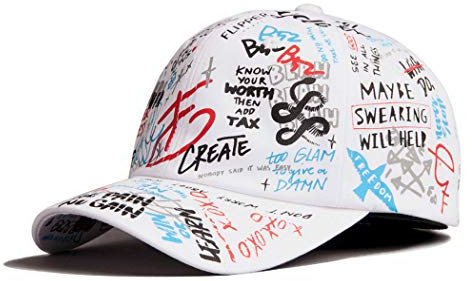 Flipper Designer Graffiti Doodle Baumwolle Baseball Cap für Herren Damen Kpop Hat mit gebogener Krempe, verstellbar, Weiß/mehrfarbig (mittel-groß), Einheitsgröße