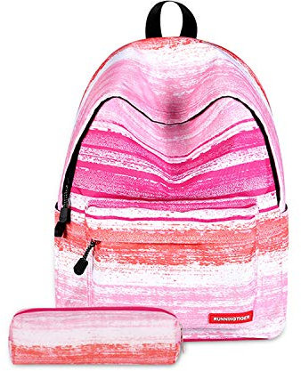 FANDARE Schulrucksack Galaxy Schultasche Junge Mädchen Rucksäcke Schulranzen mit Mäppchen Teenager Tagesrucksack Reise Daypack Damen 14 Zoll Laptop-Tasche Kinderrucksäcke Wasserdicht Polyester Rosa