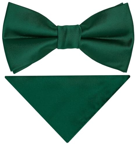 TIES R US Pre Tied Bottle Green Satin Boys Bow Tie and Pocket Square Set | Green Plain Bow Tie & Pocket Square Set for boys; handmade.