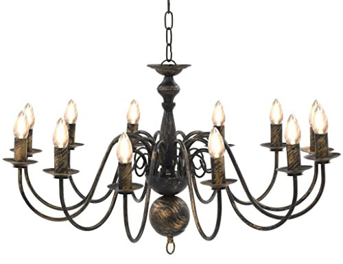 vidaXL Kronleuchter Hängeleuchte Hängelampe Pendelleuchte Pendellampe Deckenlampe Lüster Deckenleuchte Lampe Leuchte Antik-Schwarz 12xE14-Fassungen