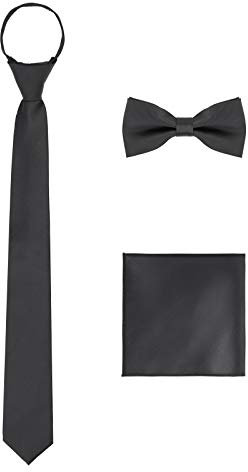 WANYING Herren Schmale Reißverschluss Krawatte 6 * 48cm & Vorgebundene Fliegen & Einstecktuch 3 in 1 Sets Security Sicherheits Krawatte Casual Business - Schwarz