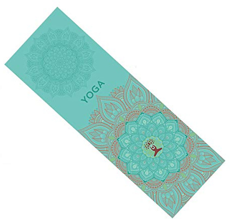 FANSU Serviette de Yoga avec Coins de Fixation Pliable Mat Tapis de Yoga Antidérapant et à Séchage Rapide Ultra-léger Voyage pour Le Yoga Chaud, Le Pilates et l'entraînement (185cm*63cm,Bleu Vert)
