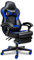 Fullwatt Video Racing Gaming Chair with Footrest for Adults PU Leather High Back Adjustable Chairs Swivel Office Desk Chair with Lumbar,Headrest(BLACK & BLUE)