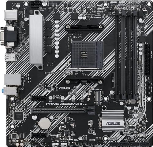ASUS PRIME A520M-A II Carte mère AMD A520 Ryzen AM4 micro ATX (M.2, DP, HDMI,D-Sub, SATA 6 Gbps, USB 3.2 Gen 1, Aura Sync RGB)