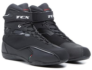 TCX - Zeta Waterproof, Herren-Motorradschuhe, Sportlich und Wasserdicht, Stadttaugliche Schuhe, Obermaterial aus Mikrofaser, Schnürung und Klettverschluss, Schwarz