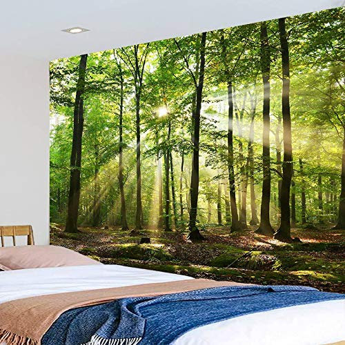 KHKJ Soleil à Travers Grand Arbre Tapisserie forêt Nature Paysage tenture Murale Couverture Mandala Tapis dortoir Boho décor à la Maison A14 200x180 cm