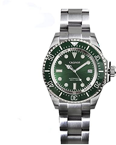NC Cronos Automatik Taucheruhr Edelstahl Saphirglas Stahl 2000 Meter Wasserdichtigkeit Professionelle Taucheruhren (Green)