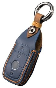 ontto Coque de clé pour Mercedes Classe C S E E200 E300 E200L E300L E320L AMG CLA GLA CLK GLC Accessoires Cuir Porte-clés Protecteur 3 boutons Bleu
