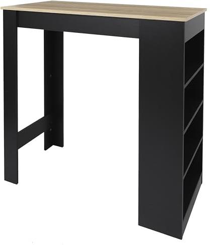 HOME DECO FACTORY Rollcontainer Büro 3 Schubladen Abschließbar Weiß | Stehbarer Bartisch aus Holz mit Ablageflächen, für Wohn- und Esszimmer, modernes Design, 115 x 103 x 50 cm, schwarz