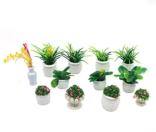 CENPEK 12PCS 1:12 Dollhouse Plant Pots Miniature Green Potted Miniature Ornament Set for Dollhouse DIY