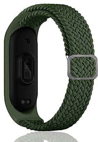 Rosok Woven Nylon Armband Kompatibel mit Xiaomi Mi Band 6 / 5 / 4 / 3, für Damen Herren Einstellbare Elastizität Atmungsaktive Sportbänder für Xiaomi Mi Smart Band 6 / 5 / 4 / 3 - Grün