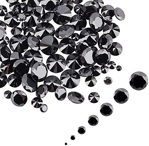 PandaHall 140pcs Zirkonia Stein 7 Größen Schwarzer Zirkonia Cabochons Facettierte Strass Cabochons Spitz Cabochons Für Ohrring Armband Schmuck Machen Nagelkunst DIY Handwerk, 1~7 mm, Kein Loch