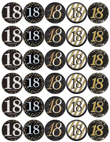 Ronnies-Bakery-Company 30 18th Birthday Black And Gold Cupcake Toppers Edible Wafer Paper Fairy Cake Toppers Birthday Cakes