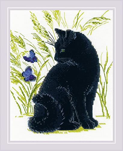Riolis Kreuzstich Set Schwarze Katze, Zählmuster, 24x30cm