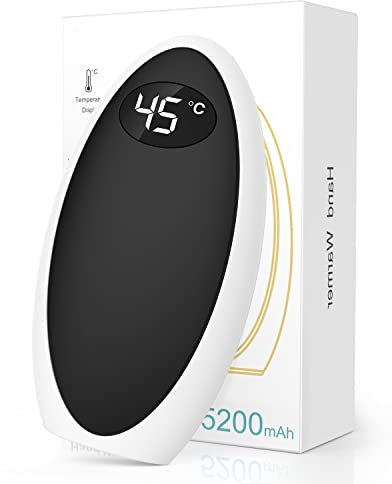 Jonwall Handwärmer Wiederaufladbar, 5200mAh USB-C Wiederverwendbare Handwärmer Tragbarer Elektrischer Taschenwärmer/Powerbank, Doppelseitige Heizung Handwärmer Tolles Geschenk für Frauen Schwarz