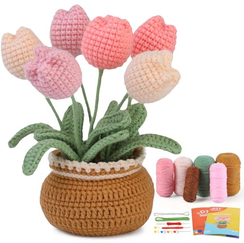 kgxulr Häkelset für Anfänger, Tulpe Häkeln Starter Kit Anfänger für komplette Anfänger Erwachsene, Häkelstrickset mit Schritt-für-Schritt-Video-Tutorials (Tulpe)