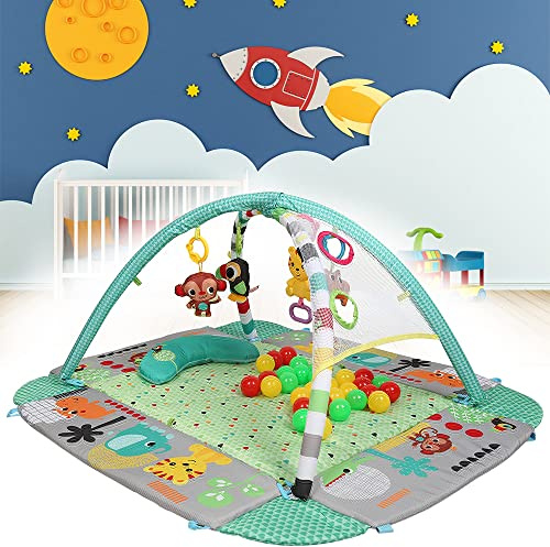 XUANYU Baby-Spielmatte mit Bällebad, Spieldecke mit Spielbogen, Spielmatte Baby Faltbar, Krabbeldecke Lernspielzeug ab 0 Monaten (Grün A)