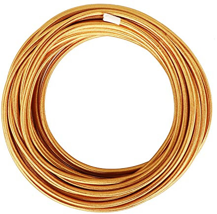 Helunsi 10 Meters / 32.8FT Electrical Cable Wire, Gold 3 Core 0.75mm² Round Fabric Cable, Vintage Flex Cloth Braided Wire for DIY Lamps Industrial Pendant Lights Flexible Lighting Project - 10m
