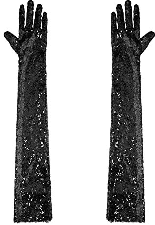 CHICTRY Womens Long Opera Gloves Mesh Gloves 1920s Long Gloves Shiny Sequins Dance Gloves Black One Size