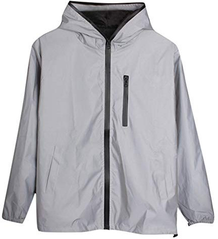 Gefomuofe Veste coupe-vent réfléchissante pour homme - Sweat à manches longues - Pour l'hiver - Chaud - Fermeture éclair - Léger - Veste d'entraînement à capuche, gris, S