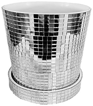 eexuujkl Flache Spiegel Disco Kugel Vase – eleganter und auffälliger Glas Disco Kugel Pflanztopf mit Ablaufloch, 12.8 cm