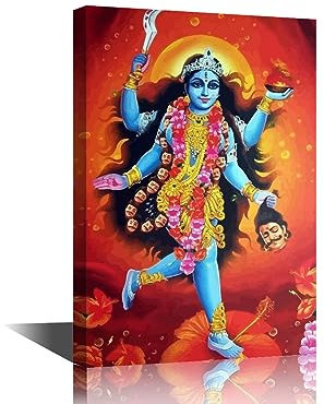 TISHIRON Wanddekoration, Leinwand, Motiv: Indischer Gott, Kali, rote Göttin des Todes, indisches Hindu, für Religion, Wanddekoration, gerahmt, fertig zum Aufhängen, 45,7 x 30,5 cm