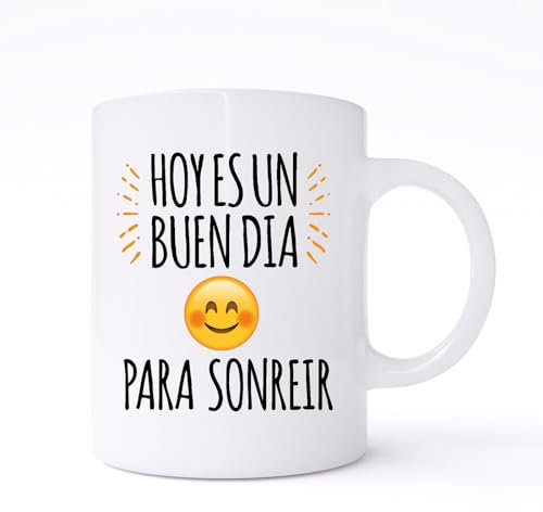 Tazas originales para regalar, Hoy es un buen dia para sonreir, tazas graciosas con frases de humor, tazas desayuno cafe o te, taza motivacional, Idea de regalo mujer o hombre, taza divertida