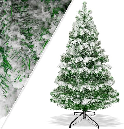 KESSER® Weihnachtsbaum künstlich PE 210cm mit 1246 Spitzen Mit Schnee, Tannenbaum künstlich Edeltanne Schnellaufbau inkl. Christbaum-Ständer, Weihnachtsdeko – PE grün 2,1m Tanne Weihnachten