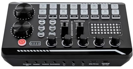 Mixeur audio multifonction 4 canaux F998 Carte son Changeur de voix en direct Kit de carte son aigus, médiums et basses réglables