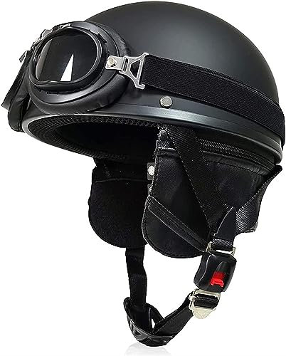 GAORUTO Vintage-Motorradhelm mit offenem Gesicht, leicht, DOT/ECE, Retro-Halbgesichts-Motorradhelm mit Schutzbrille, Retro-Baseballkappe, Halbhelme, Jethelm, Motorrad,Männer und Frauen E,L59~60CM
