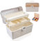 Gemsaya 3 Layer Medicine Storage Box, Portable First Aid Box Empty with Handle, White Portable Medicine Boxes Organiser with Lid, Large Home Medication Storage Cabinet, 32 x 18 x 22cm