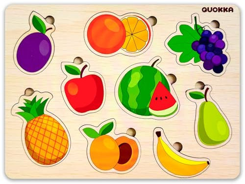 QUOKKA Spielzeug Puzzle ab 1 2 3 Jahre - 25x19 cm Montessori Holz Steckpuzzle für Kinder ab 3 4 - Lernspielzeug mit Früchten für Mädchen und Jungen - Geschenke zu Weihnachten