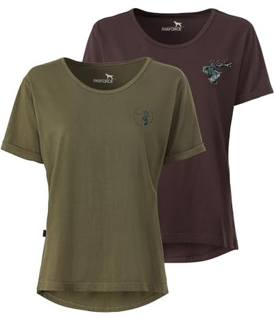 Parforce Damen T-Shirts 2er-Pack Hirsch Oliv/Braun XS