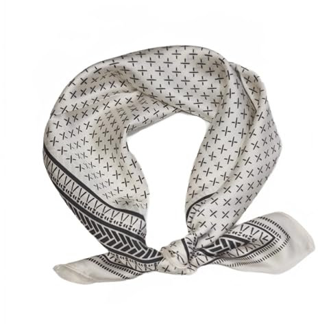 GIMIRO Schal aus imitierter Seide [53 x 53cm] Quadratische Schals Impressionismus-Muster Vintage-Schal für Büroarbeit oder lässigen Bund (77# Z01 White/Black X)