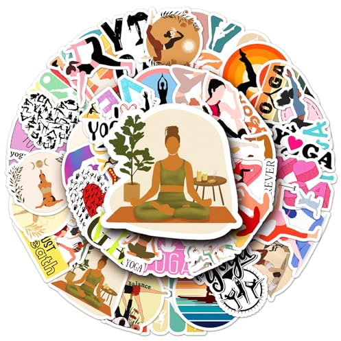 Bric Dodo 50 Stück Yoga Aufkleber Auto Laptop Telefon Gitarre Skateboard Motorrad Fahrrad Yoga Stickers Set Vinyl Wasserdicht Aesthetic Aufkleber für Jugendliche Kinder Erwachsene