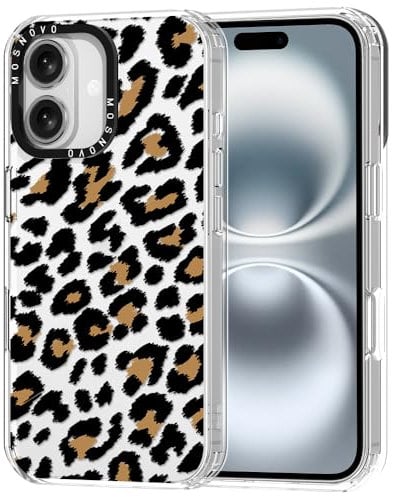 MOSNOVO Case for iPhone 16 Plus, [Buffertech 6.6ft Military-Grade Drop Protection] [Anti Peel Off Tech] Clear TPU Bumper Phone Case Cover Design - Leopard Print