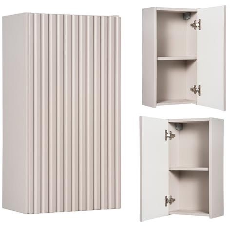 Lomadox Badezimmer Hängeschrank 30 cm Kaschmir beige gerillte Front Wandschrank Badschrank 1-türig B/H/T ca. 30/57/19 cm
