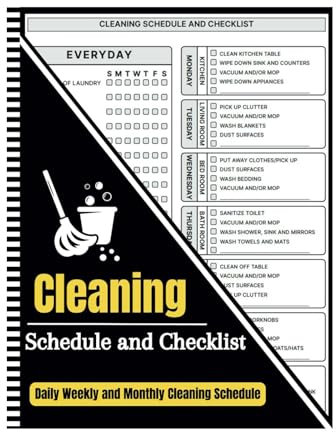 Cleaning Schedule and Checklist | Cleaning Planner | House Cleaning Schedule Planner | Daily Weekly and Monthly Cleaning Schedule for Adults | Household Chores with Check Lists