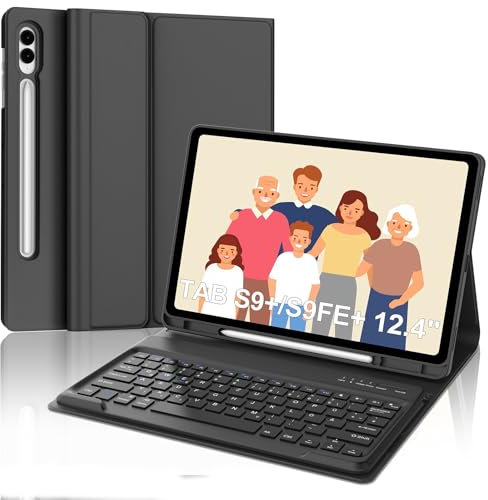 SENGBIRCH Teclado para Samsung Galaxy Tab S10 Plus 2024, Funda con Teclado para Samsung S9/S9FE Plus, España Ñ Bluetooth Desmontable Teclado Galaxy Tab S10+/S9+/S9FE+ 12.4 Pulgadas, Negro