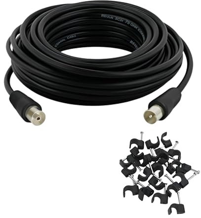 Reulin Câble Coaxial TV 7.5M Connecteur Mâle vers Femelle 7.5 m Câble RF mince 3C2V - 7.5 Mètres