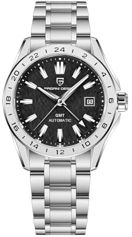 Pagani Design Herren GMT Automatikuhr Mechanisch Saphirglas Feste Lünette 100 Meter Wasserdicht Edelstahl Leuchtende Sport Herrenuhr