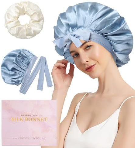 WELROG Seidenhaube zum Schlafen für Damen 100% Maulbeerseide Schlafhaube Seide Silk Bonnet Sleep Cap Haarschutz für die Nacht echte Seide