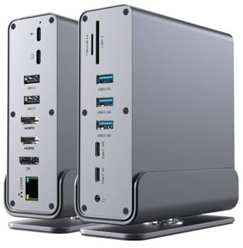 Docking station USB C 15-in-1 Display Link Docking Station Dual Monitor 4K 60HZ con 2 HDMI e DisplayPort Compatibile con Windows, Mac Laptop con Ethernet, 100W PD, 8 porte USB, Audio,SD/TF