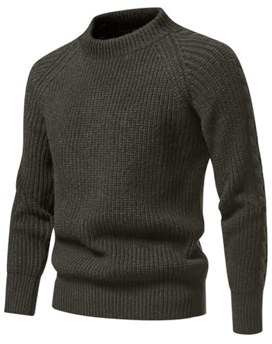 Mens Knitted Jumpers, Chunky Fisherman Jumper, Crew Neck Cotton Sweater, Thick Thermal Pullover Knitwear Raglan Sleeve Work Jumper Golf Sweater Autumn Winter Casual Warm Solid Color Jumpers
