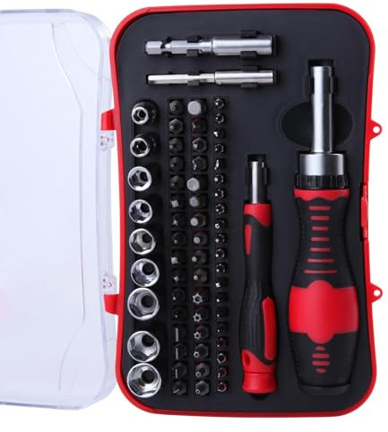 LEONTOOL 65 Piece Ratcheting Screwdriver Bits & Socket Set, Multi Screwdriver Bit Set with Ratchet Handles with Storage Case Household Repair Kit for Electronics, Home Maintenance