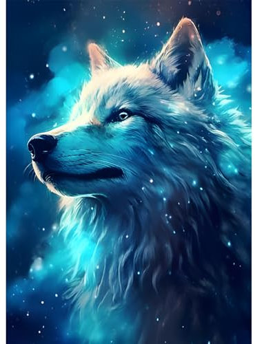 Jawecci Animaux Diamond Painting pour Adulte Débutant, Complet Peinture Diamant Broderie Canevas 5D Diamant Point De Croix, Diamond Art Loup Diamond Peinture Home Decor 30x40cm