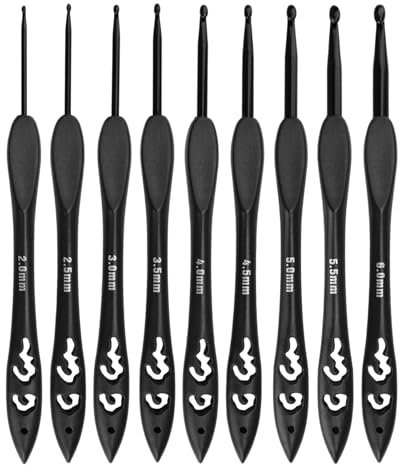HAFRILY Vintage Schwarz Häkelnadel Set 2-6mm Alumina Häkelnadeln Set mit Leicht Kunststoffgriff für Strickbegeisterte,Anfänger Häkelnadel Set Ergonomisch Häckelnadeln Glatter Crochet Hook (9 Stück)