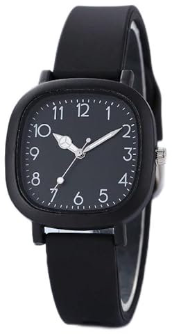 ALCENTIS Nouveauté Montre Femme carré Bracelet Silicone (Bracelet Noir)