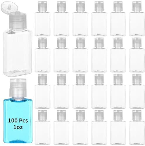 SWEWARM 100 Pcs 1 oz Clear Travel Bottles with Flip Caps, Refillable Plastic Containers for Toiletries, Lotions, and Liquids